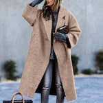 Autumn And Winter Long Woolen Color Temperament Commute No Belt Lapel Loose Woolen Green Coat - EX-STOCK Canada