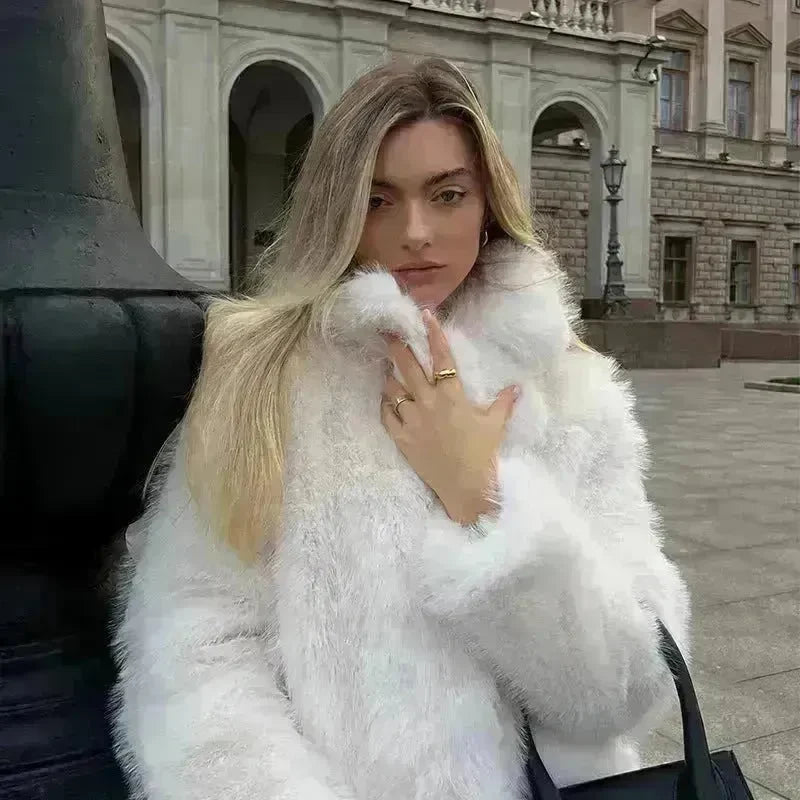 Classy Fashionable Winter Plain Huge Faux Fur Coat for Ladies - EX-STOCK CANADA