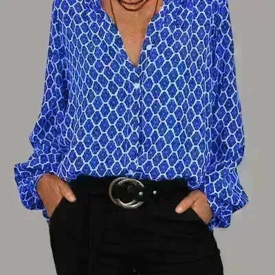Women's Office Work Formal business V-neck Long Sleeve Stylish Button down Blouse shirt - EX-STOCK CANADA