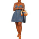 Chic Fashion Sleeveless Denim Sling Top Narrow Hem Flared mini Dress - EX-STOCK Canada
