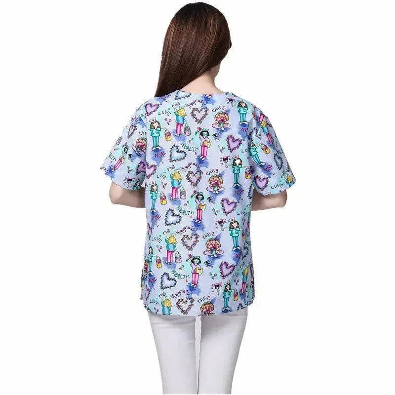 Cartoon Printing Hand Washing Suit Short Sleeve Small Shirt Beautician Pet Hospital Brush Hand Doctor Overalls - EX-STOCK Canada