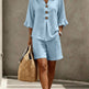 Women's Two-Piece Shorts Suit – V-Neck Ruffle Top & Short Pant Set