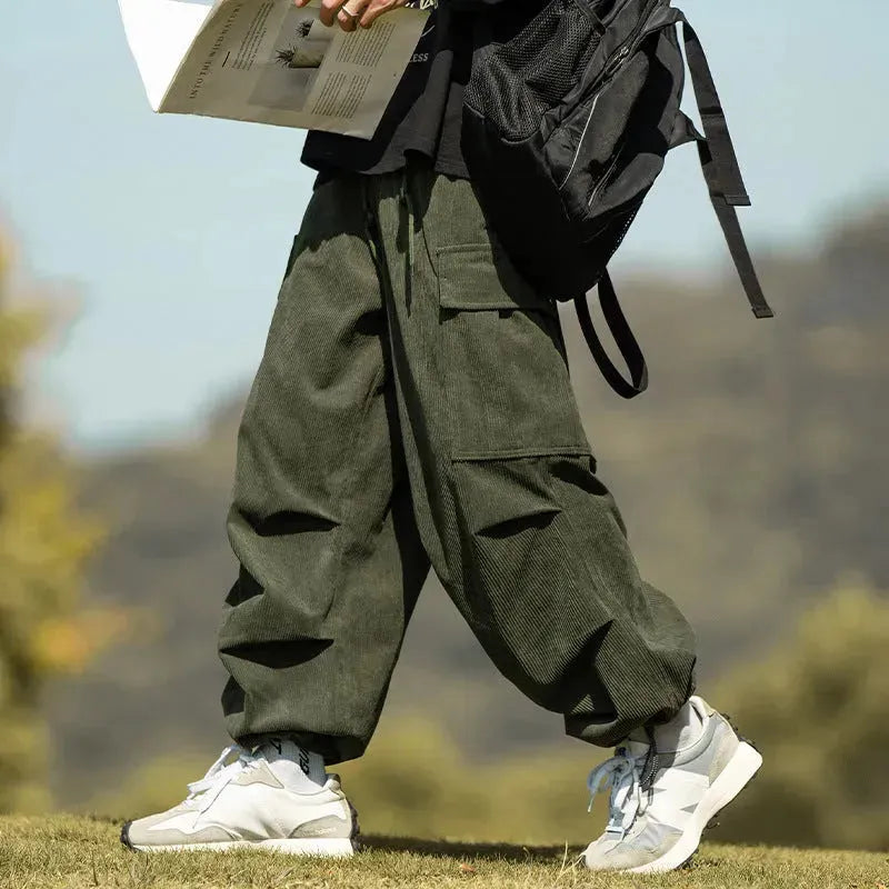 Autumn And Winter Straight Casual Wide-leg Corduroy Baggy Cargo Pant Overalls Men - EX-STOCK CANADA