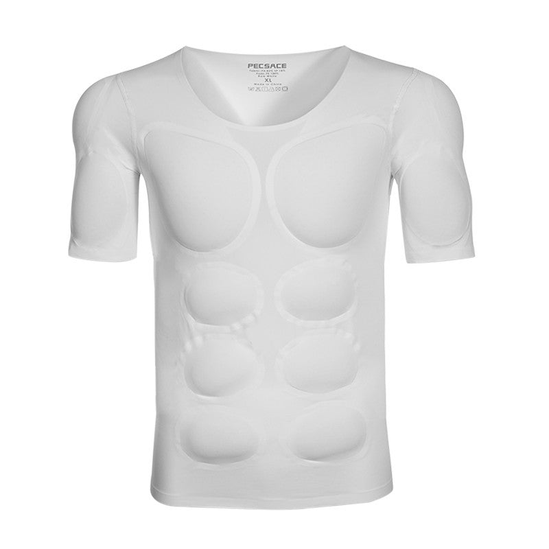 White t-shirt with built-in bra design on a white background