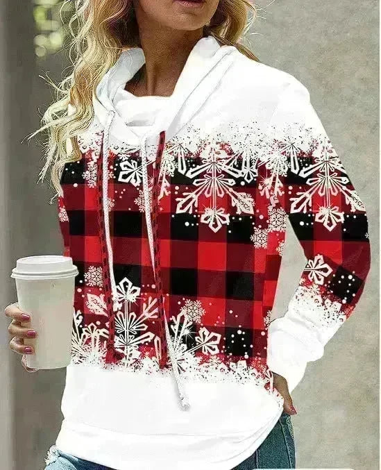 New Fashion Women's Pile Collar Printed Hoodie Pullover Top - EX-STOCK CANADA