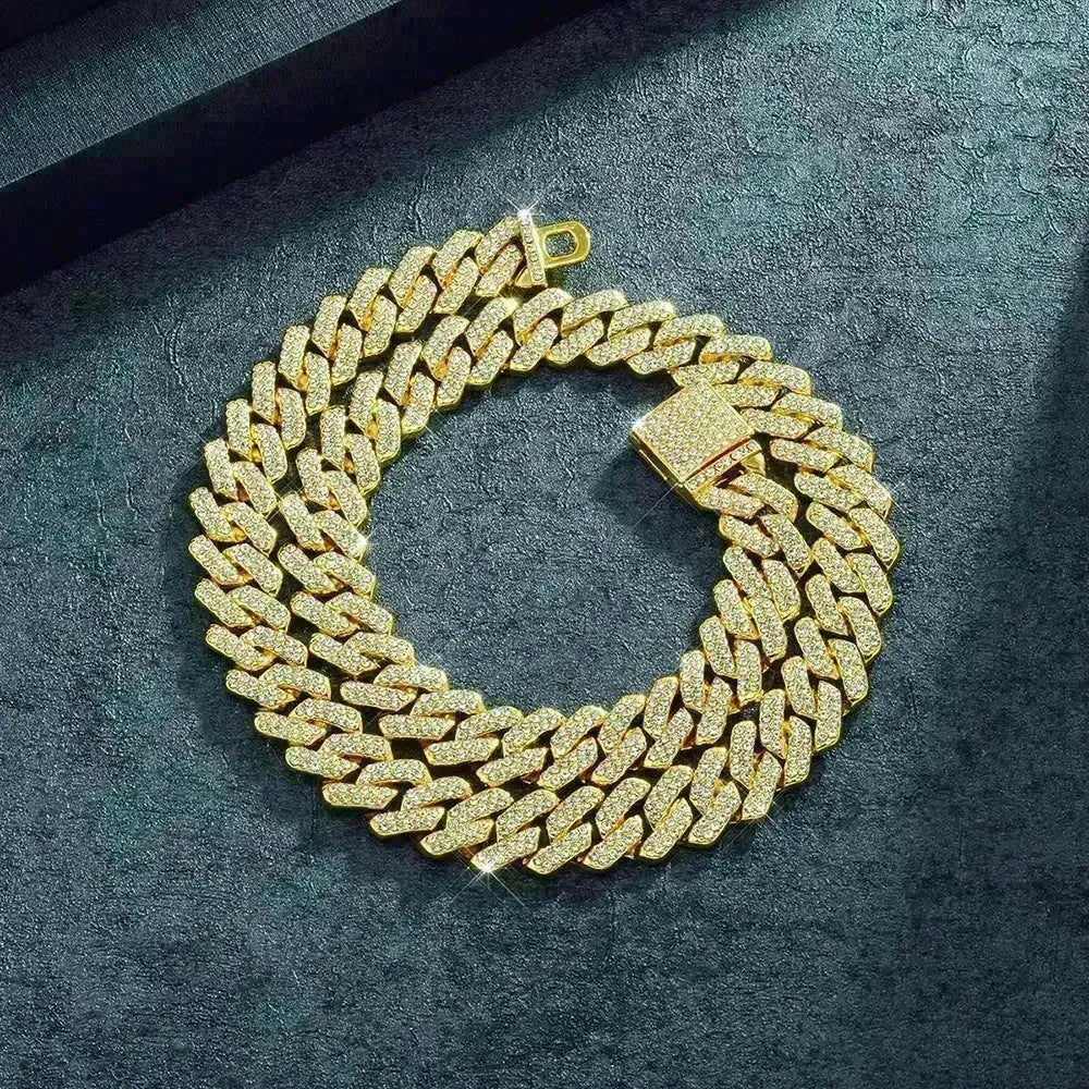 Box Buckle 14mm Bar Cuban Link Chain Bracelet and Necklace 2pcs - EX-STOCK CANADA