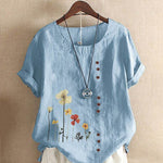 Casual Summer Beach Cotton And Linen Printed Elegant Short Sleeve blouse Top Women - EX-STOCK Canada