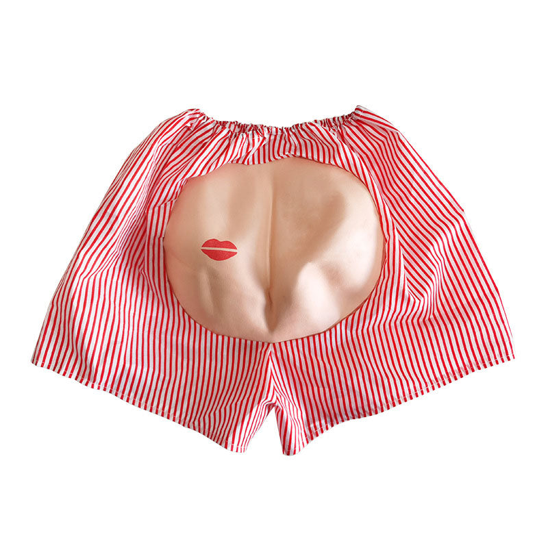 Red and white striped garment with a cutout design on a white background