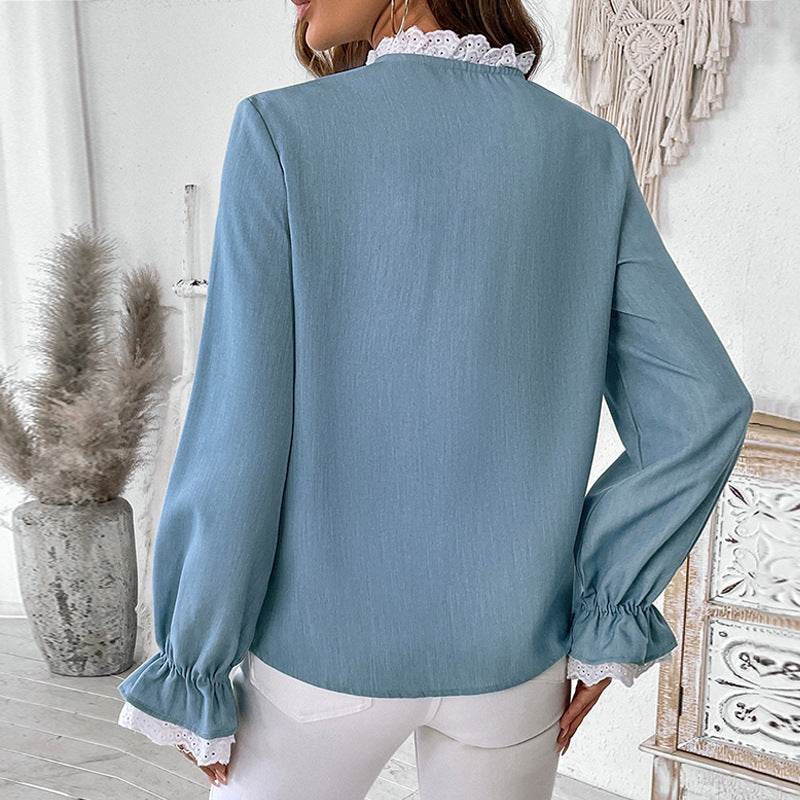 Elegant Single-breasted button Blue Shirt For Women - EX-STOCK Canada