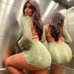 Women Fashion Slim Fit Hollow Long Sleeve Dress Y2K Charming Backless Hip-hugging Short Mini Suspender Dresses for Club Party - EX-STOCK CANADA