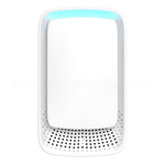 White electronic device with a blue light on a white background