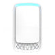 White electronic device with a blue light on a white background