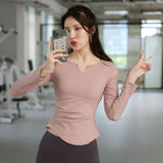 Long Sleeve V-neck Gym t-shirt for Women Athleisure top - EX-STOCK Canada