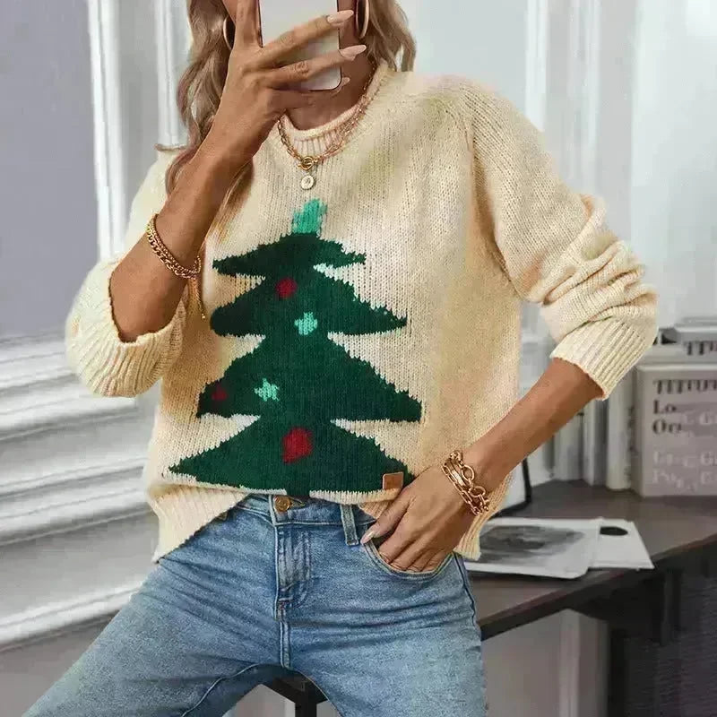 Christmas Tree Pullover Women's Round Neck Loose Sweater - EX-STOCK CANADA