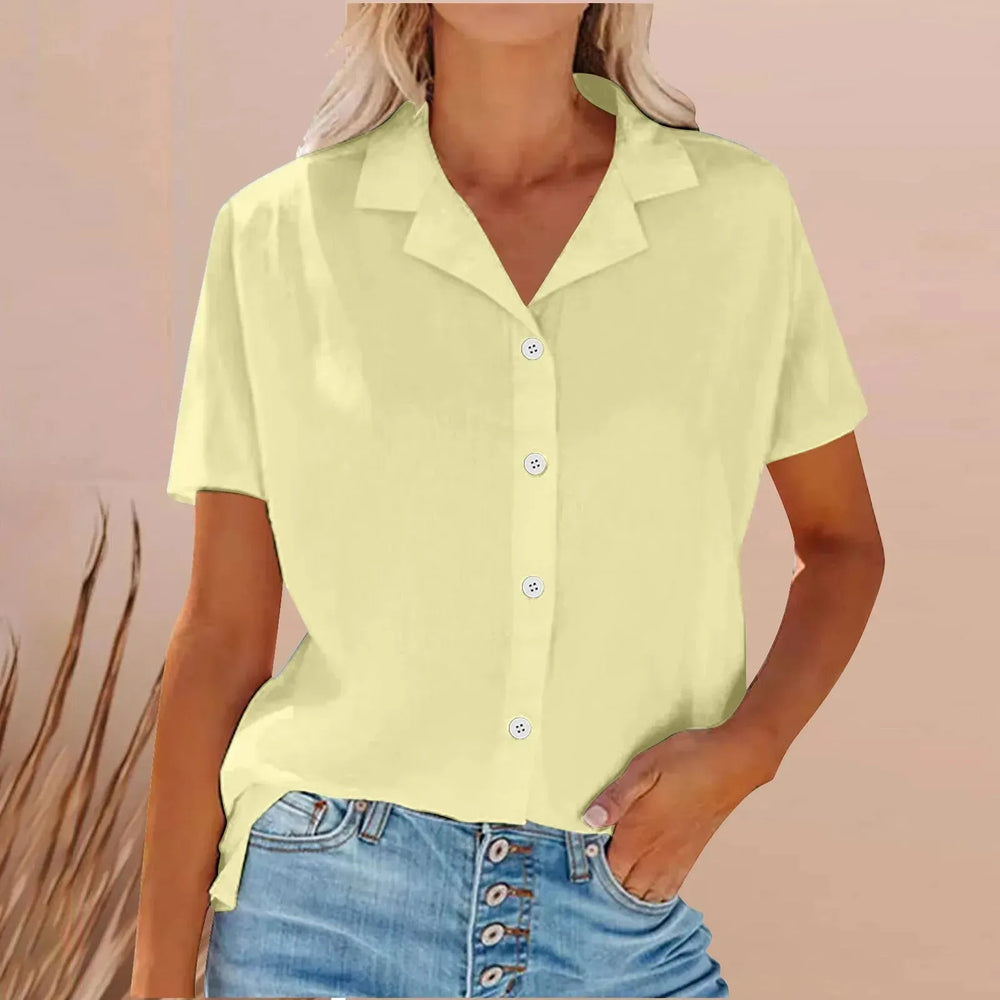 Spring Summer Lapel Cotton And Linen Casual short sleeve Shirt For Women - EX-STOCK CANADA