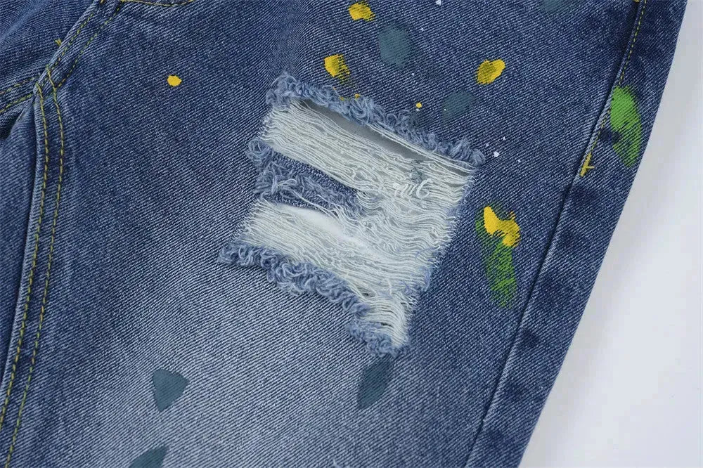 Ripped Paint Wide-leg Denim Trousers For Men Jeans - EX-STOCK CANADA