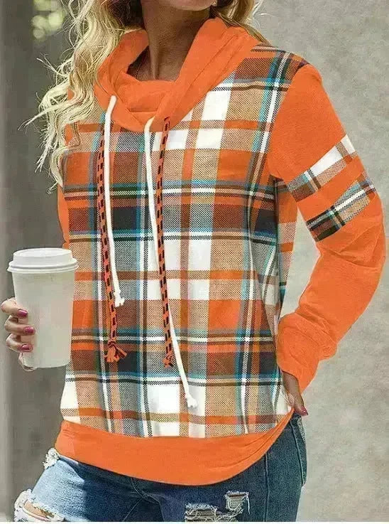 New Fashion Women's Pile Collar Printed Hoodie Pullover Top - EX-STOCK CANADA
