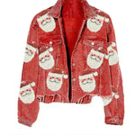 Women Christmas Corduroy Rugby Sequined crop Jacket - EX-STOCK CANADA