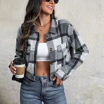 Fashion Oversized Plaid Lapel Cropped Jacket outwear top for women - EX-STOCK Canada
