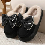 Cute Bowknot Plush Slipper Winter Warm Indoor Floor Bedroom Home Slippers For Women Fashion Thick-soled Solid House Shoes - EX-STOCK Canada
