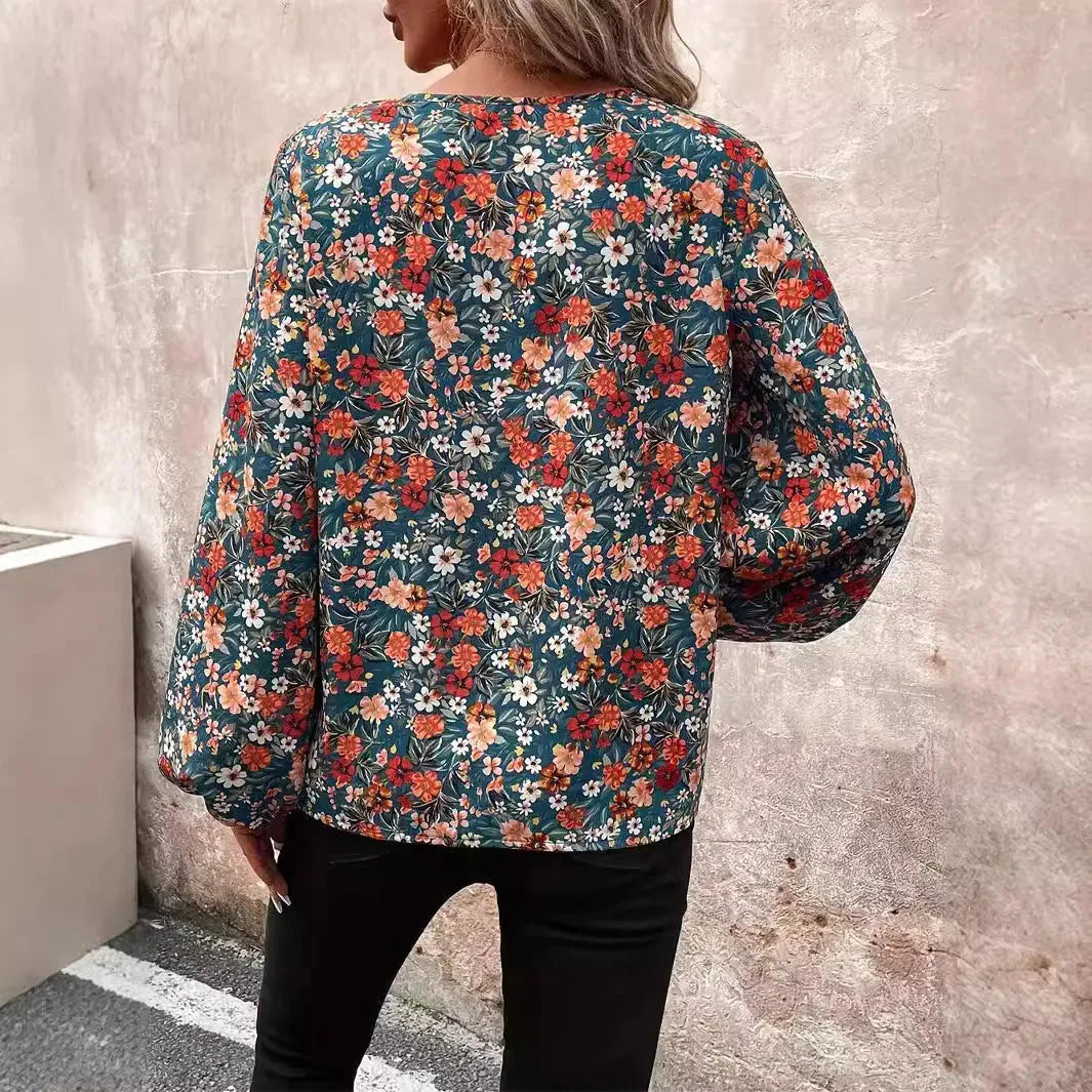Women's V-neck Lantern Long Sleeve Shirt Autumn casual blouse top - EX-STOCK CANADA