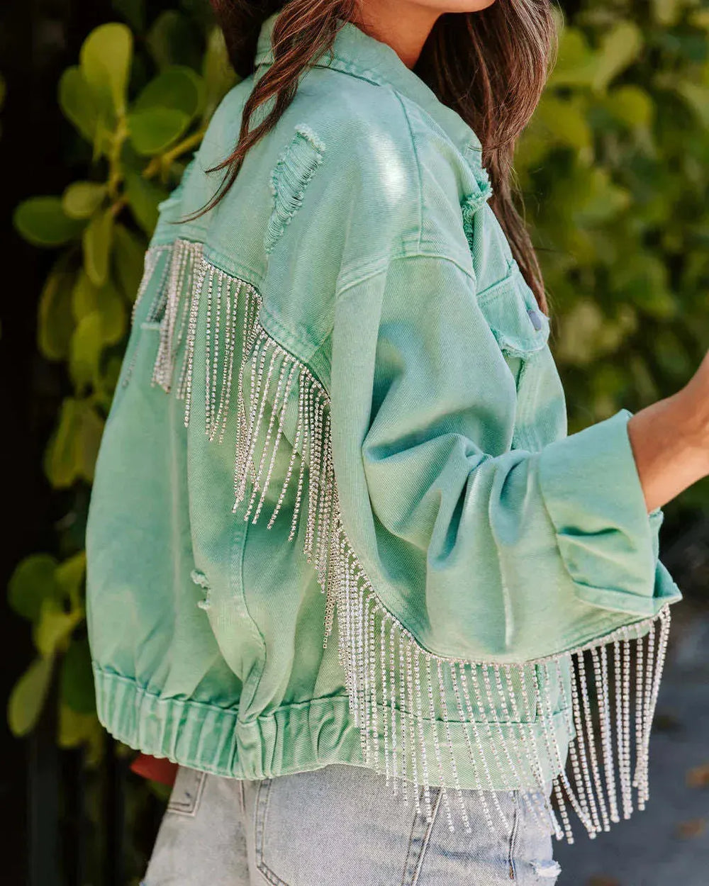 Autumn And Winter Casual Loose-fitting Tassel Chain Denim Jacket For Women - EX-STOCK CANADA