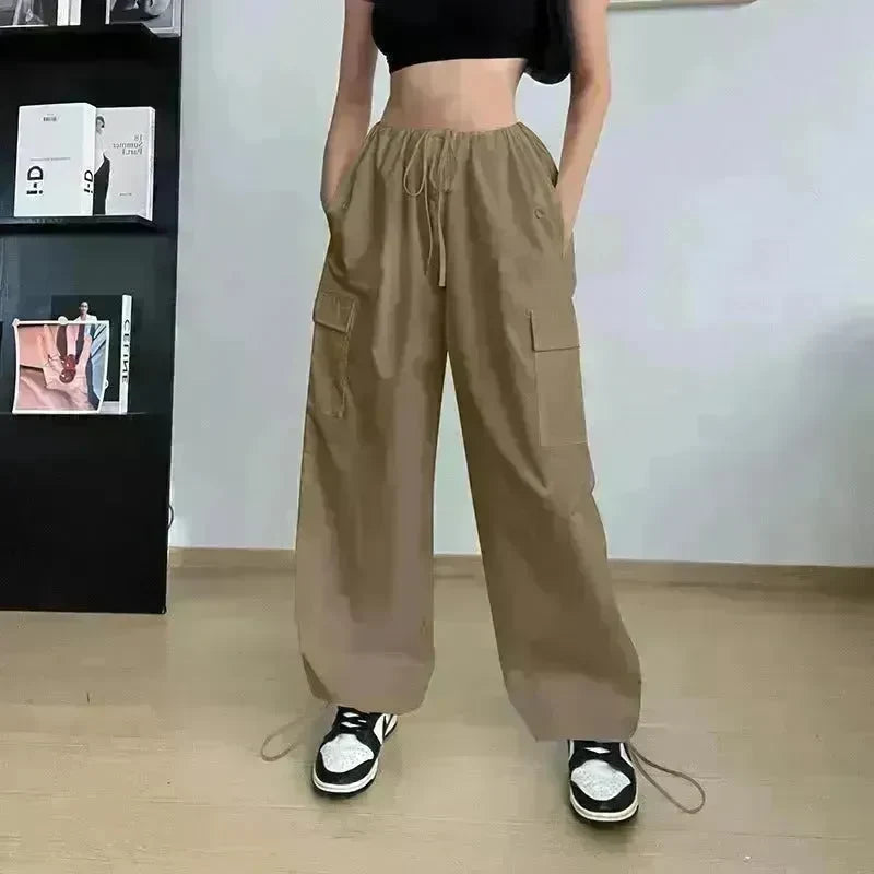 Women's Wide Leg Loose Plus Size Tether Straight Baggy Cargo Pants Women - EX-STOCK CANADA