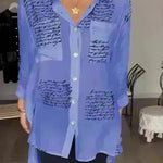 Letter Print Long Sleeve Shirt Fashion Commuter Style Lapel Shirt Women's Clothing - EX-STOCK CANADA