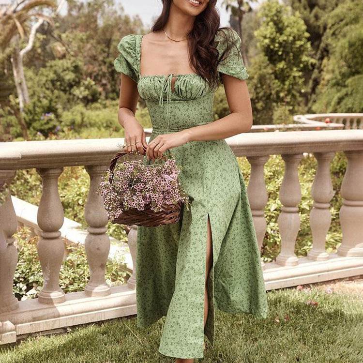 Summer Floral Print Dress Women Sexy Party Long Dresses Puff Short Sleeve - EX-STOCK Canada