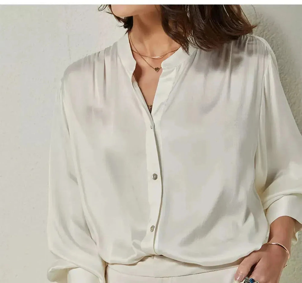 French Simplicity Loose And Lazy Style Silk Shirt For Women Autumn - EX-STOCK CANADA