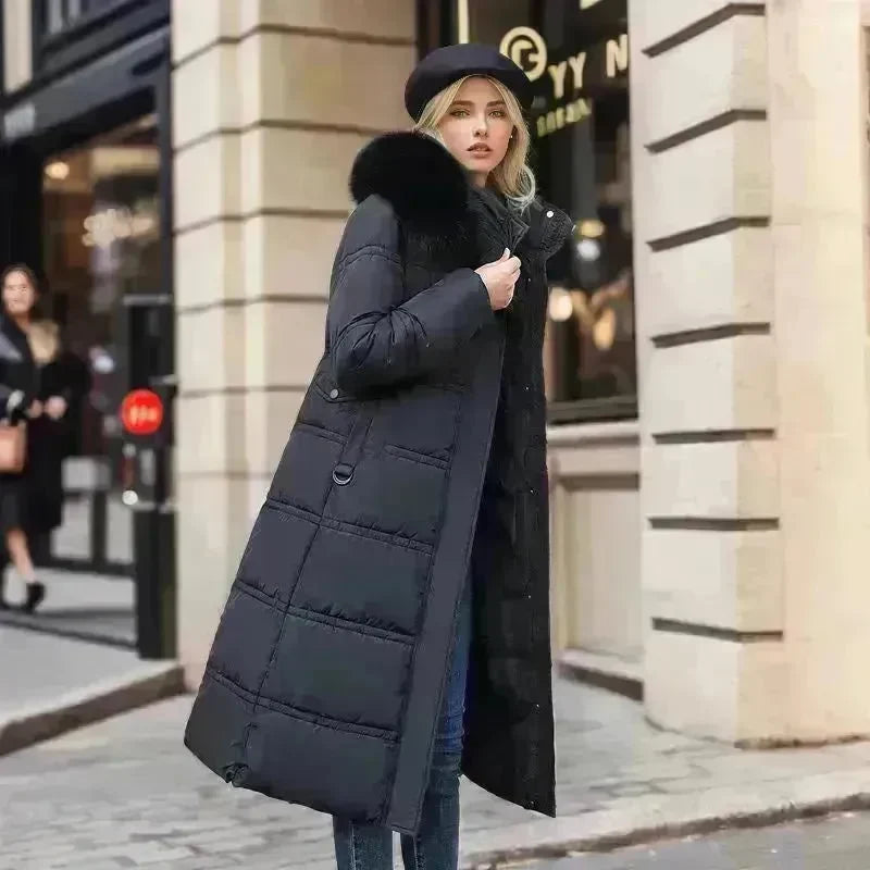 Women's Mid Length Fur Hoodie Winter Jacket Coat - EX-STOCK CANADA
