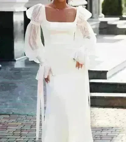 Women's Ruffled Long Sleeve Banquet Temperament High Waist Mop White Wedding  Party Fish Tail Styled  Dress Mermaid Dress - EX-STOCK CANADA