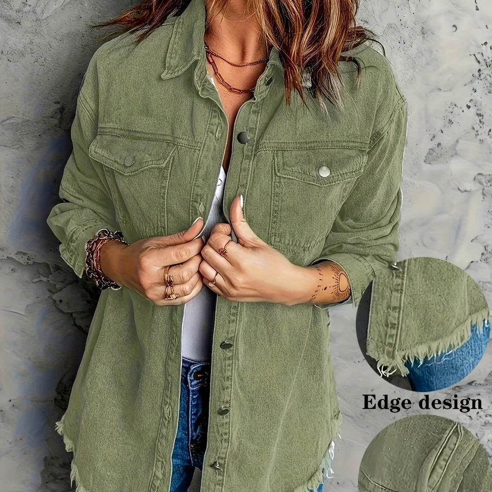 European And American Style Women Retro Washed Denim Jacket Casual With Hem EX-STOCK Canada 