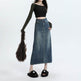 High Waisted Denim Skirt Design Pocket back Slit Retro Hip-wrapped Midi Skirt - EX-STOCK Canada