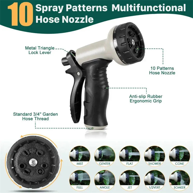 Metal Garden Hose, 100ft Stainless Steel Flexible Water Hose With 10 Adjustable Patterns Spray Nozzle, Heavy Duty Water Pipe , Kink Free , 2 Nozzles - EX-STOCK CANADA