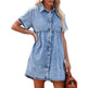 European And American Washed Denim Lapel Ruffled Denim Dress Jeans Flared dress Casual Denim mini dress - EX-STOCK Canada