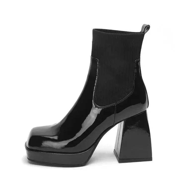 Buy Women Platform Block heel Patent leather boot Woolen winter boot - EX-STOCK Canada