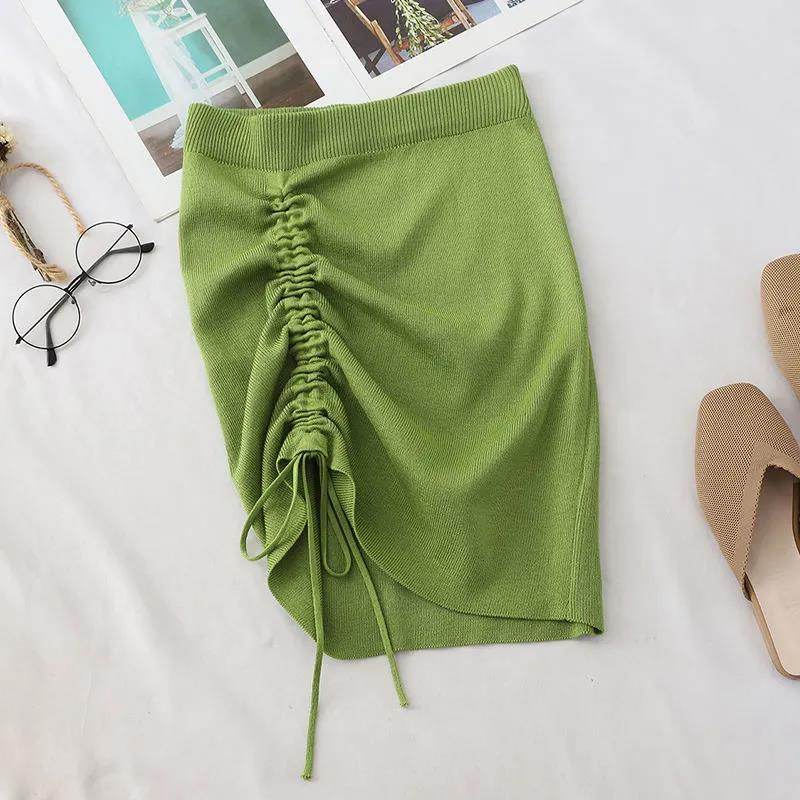 Hot Girl Hip Skirt Design High Waist With Straps Stretch Knitted Women's Mini Drawstring Split Skirt - EX-STOCK Canada