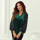 Elegant Fashion Sequined Long sleeve Suede V-neck Blouse top  women - EX-STOCK CANADA