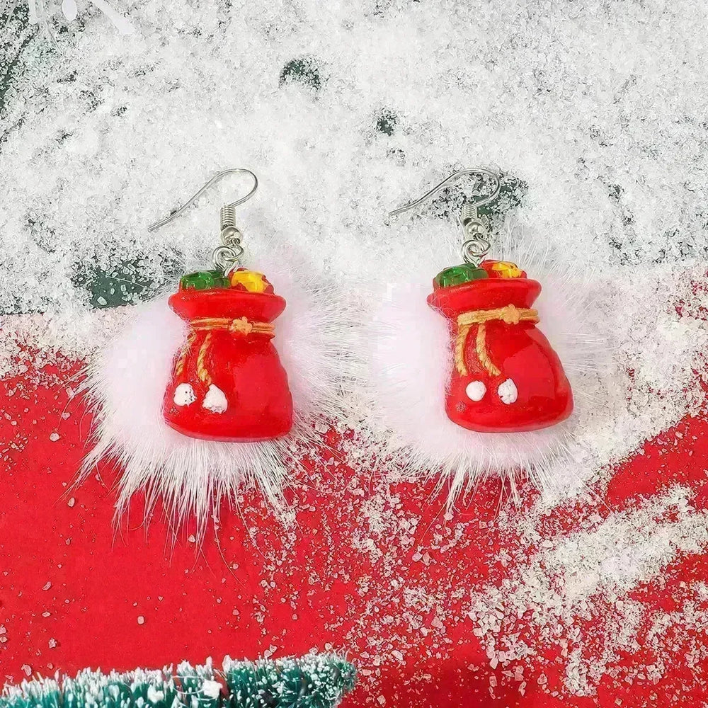 Winter Snowflake Hair Ball Earrings Ins Cute Christmas Elk Santa Claus Stock Element Earrings Women Jewelry - EX-STOCK CANADA
