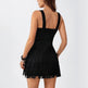 Women's Square Neck Summer Vacation Double-layer Sleeveless Mini Black Tassel Hem Dress EX-STOCK