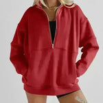 Women's Half Zipper Pocket Fashion Casual Exercise Oversized Sweatshirt Pullover - EX-STOCK CANADA