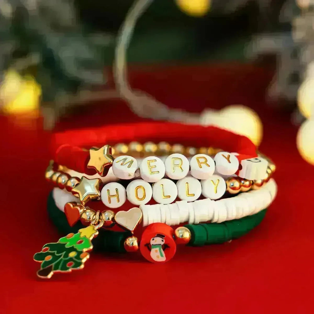 Christmas Polymer Clay Color Bracelet set  Xmas gift idea - EX-STOCK CANADA