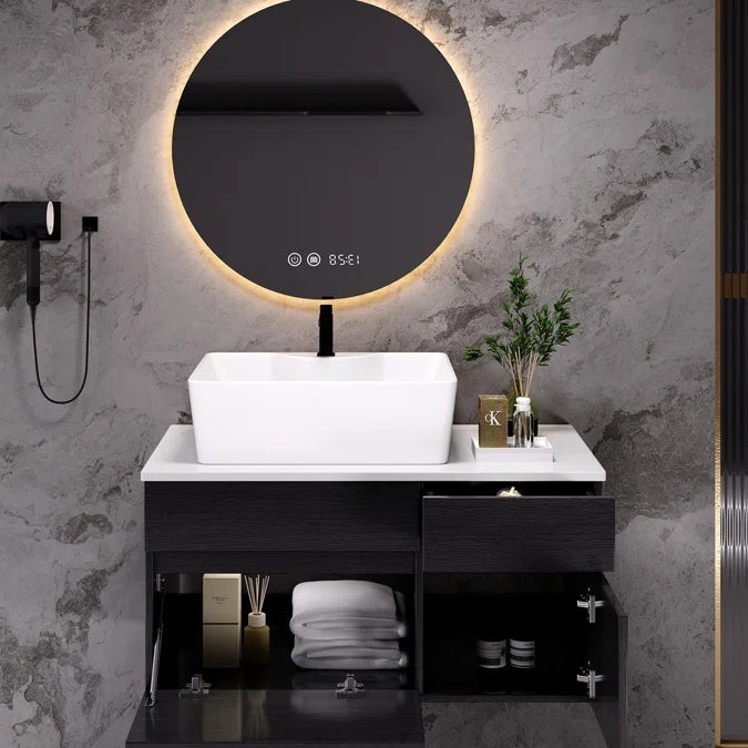 31.5 Inches Wall Mounted Single Bathroom Vanity With Engineered Stone Top EX-STOCK
