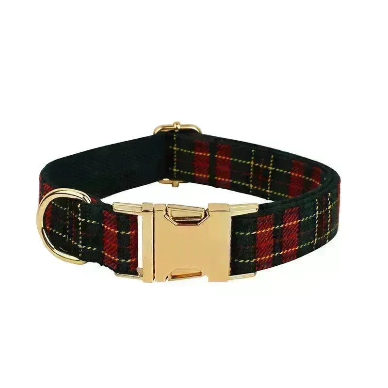Christmas Pet Collar Plaid With Green Background Dog Rope Leash Suit - EX-STOCK CANADA