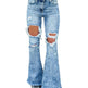 Blue Denim Ripped Flare Jeans pant for Women Raw Hem Pant - EX-STOCK CANADA