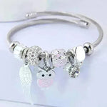 DIY Beaded Owl Angel Wings Pendant Stainless Steel Bracelet - EX-STOCK CANADA