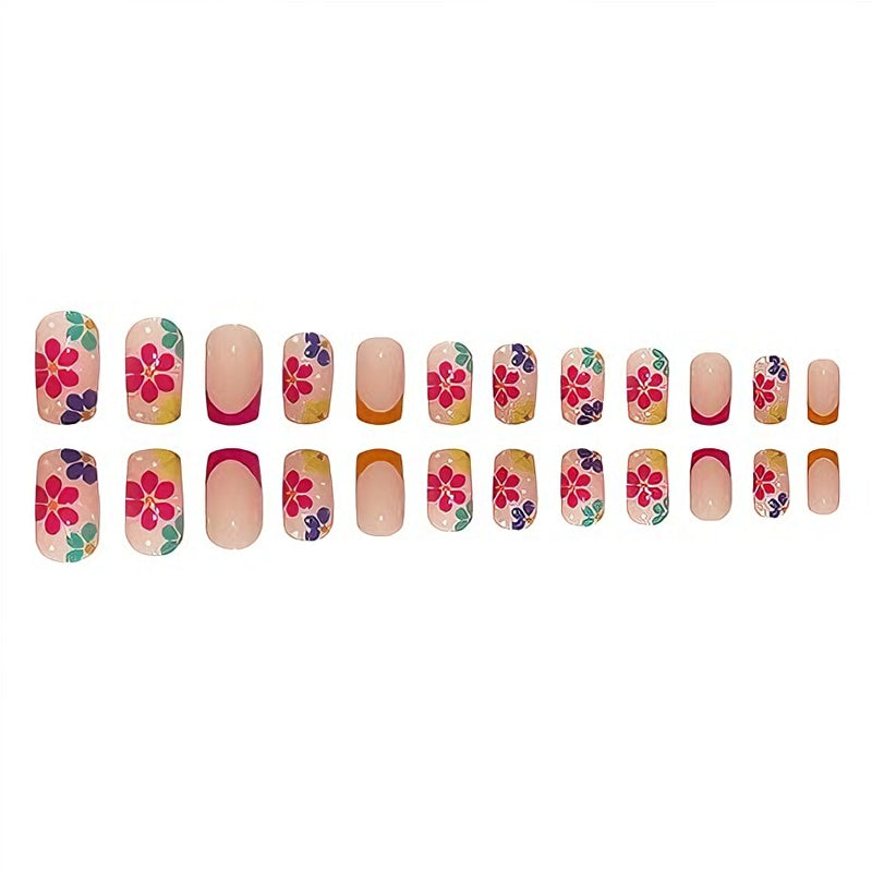 24 PCS Press On Nails Short Square Fake With Nail Glue French False Flower Designs Acrylic Artificial Full Cover Stick For Women EX-STOCK Canada 