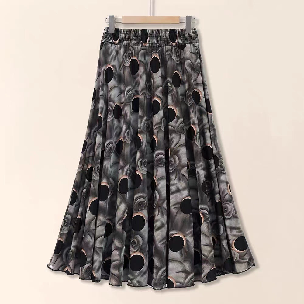 Skirt with black and gray pattern on a beige background