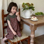 Summer Children's Plaid Overalls boy And girl Baby Unisex Mori Style Retro Jumpsuit Straight-leg Pants - EX-STOCK Canada